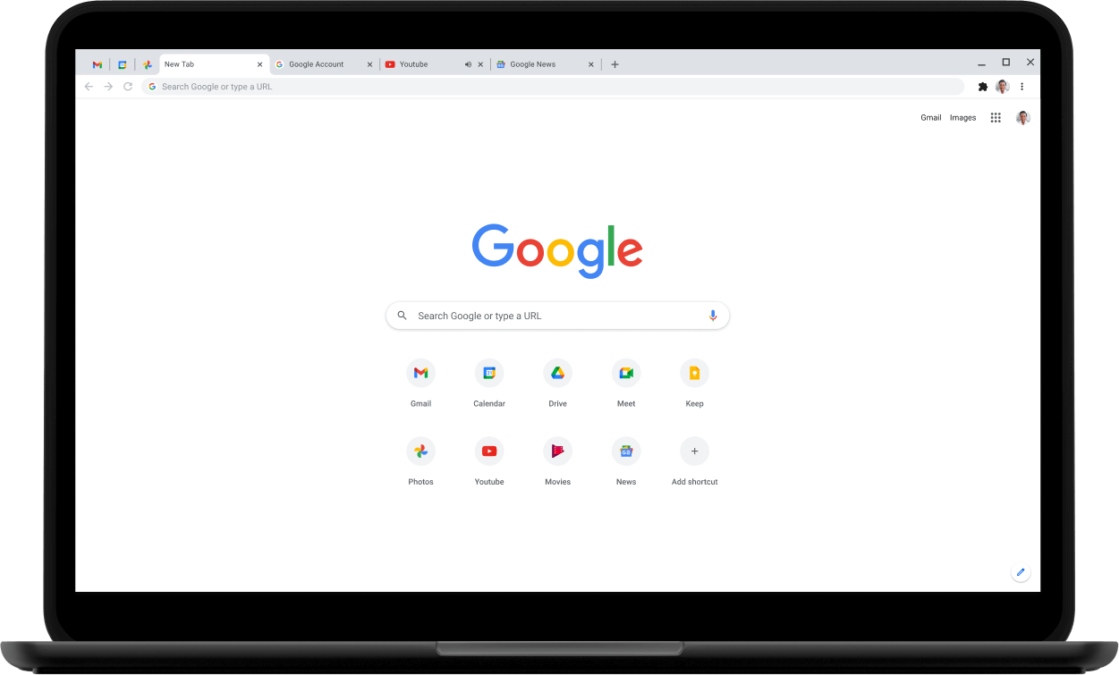 Екран ноутбука Pixelbook Go, на якому показано сторінку Google.com.