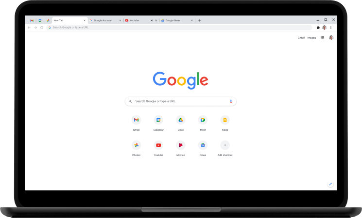 Ноутбук, на якому відкрито домашню сторінку Google.com.