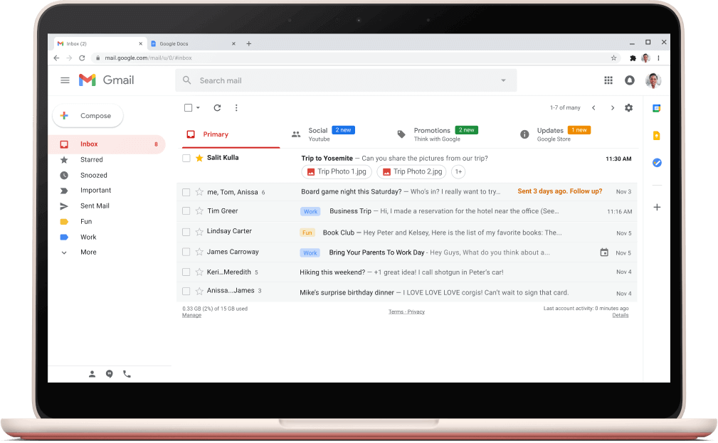 Екран інтерфейсу Gmail з електронними листами.